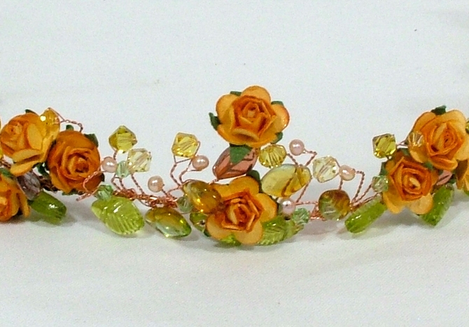 orange rose headband with leaves