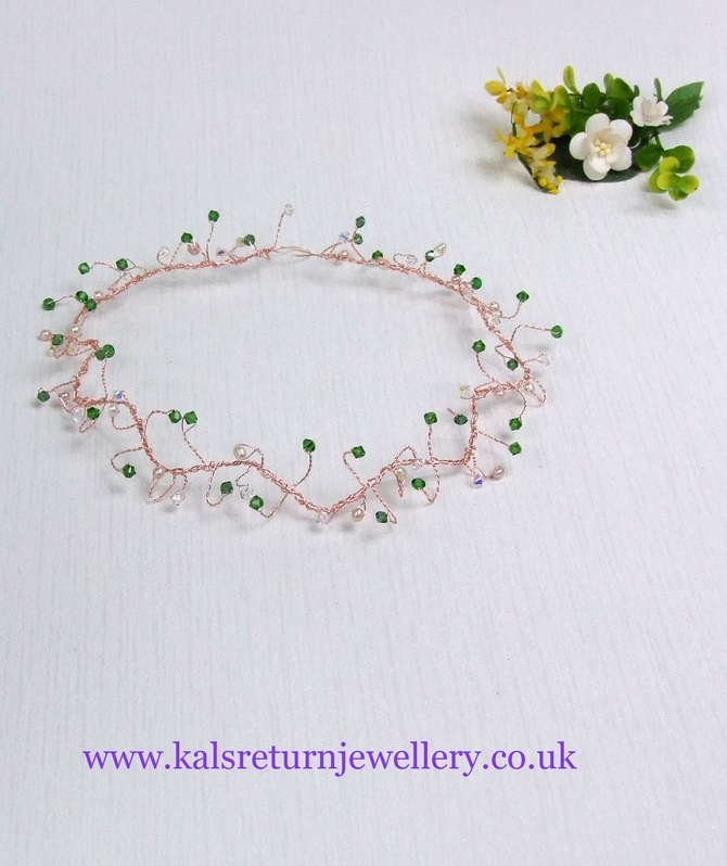 Fern green crystal hair vine on rose gold wire