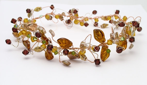 Medieval, woodland wedding hair vine, headband in copper and silver with topaz leaves