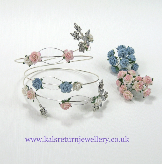 Arm jewellery, Boho wedding cuff in blush pink and blue. Ideal bridesmaid gift