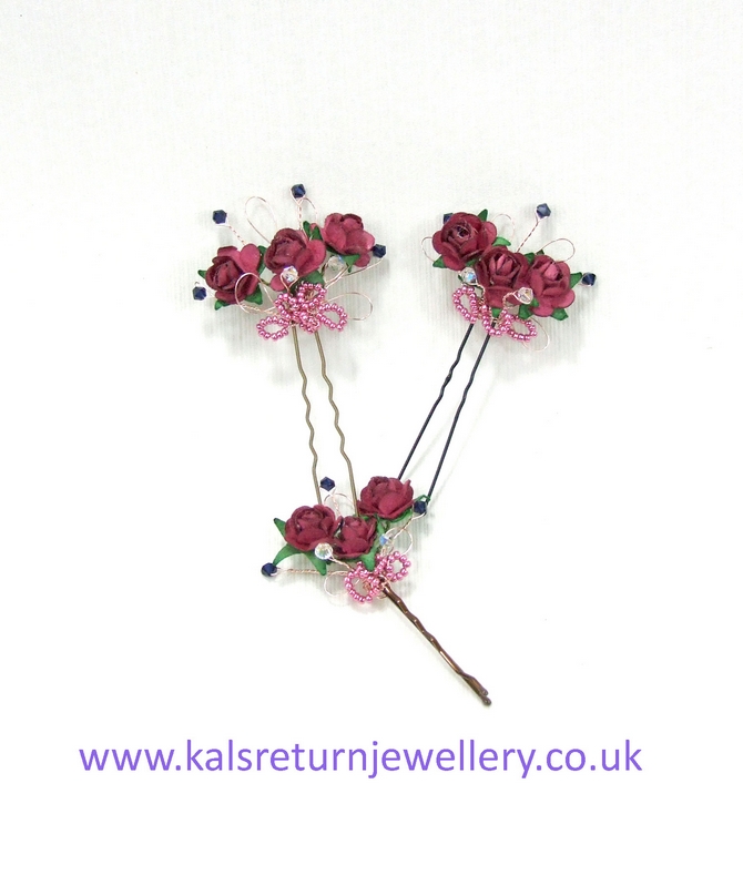 Pink rose hair grips with Swarovski crystals