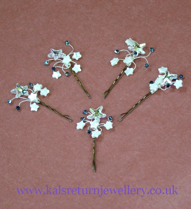 Swarovski starfish bridal hair grips with Mother of Pearl stars